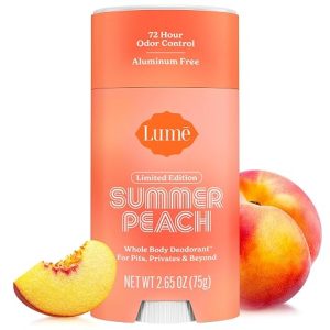 Lume Whole Body Deodorant - Smooth Solid Stick - 72 Hour Odor Control - Doctor Developed - Aluminum Free, Baking Soda Free and Skin Loving - 2.6 Ounce (Summer Peach)